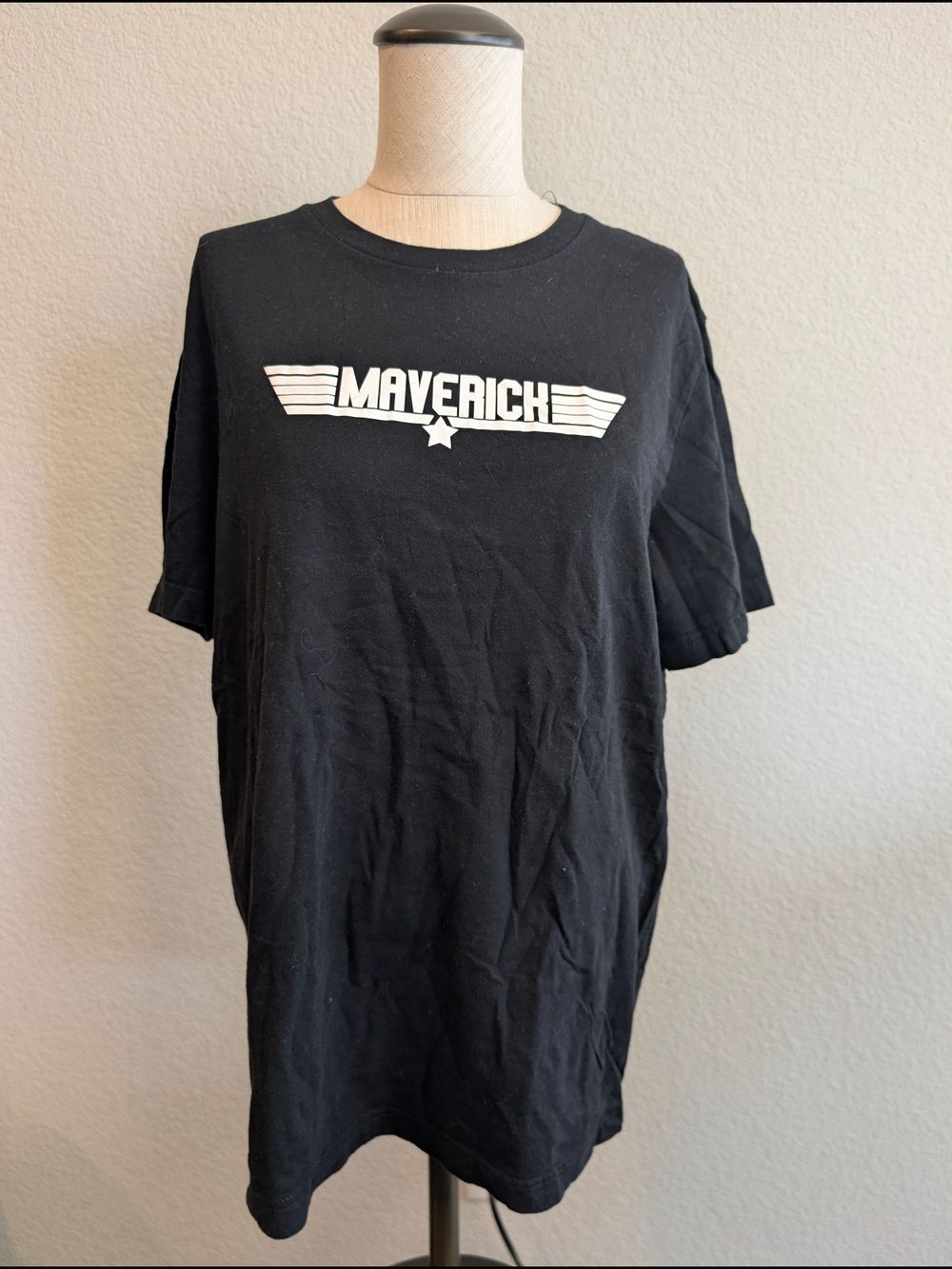 Bella Canvas Black Tee with White 'Maverich' Top Gun Graphic Women's Sz L